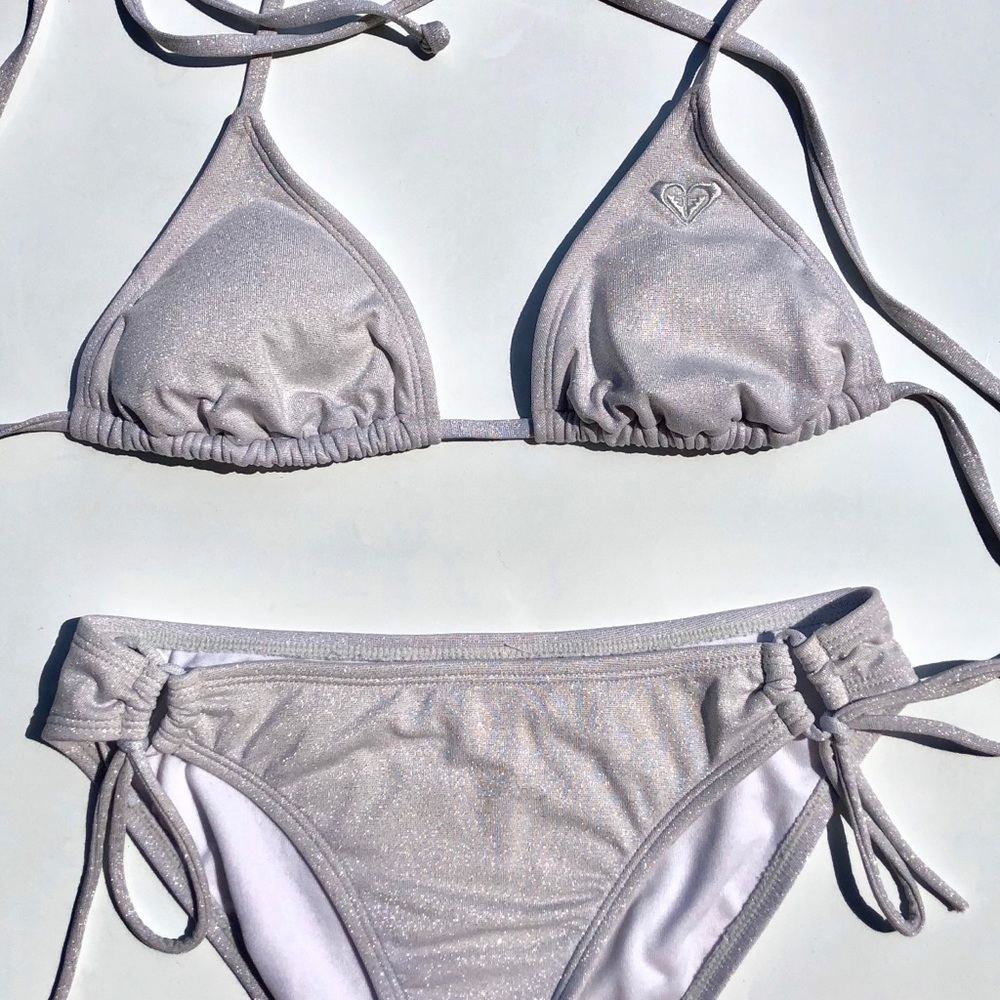 ROXY SWIM GREY SHIMMER SPARKLE TRIANGLE TOP BOTTOM